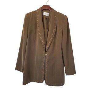 Terramina Blazer Beaded‎ Leaf Embroidery Women Size 12 Brown Professional